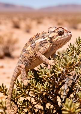 Chameleon on a Desert Bush