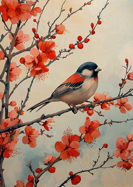 Bird on a blooming branch