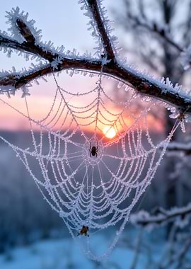 Spiderweb with Frost at Sunrise