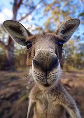 Close-up of a curious kangaroo face