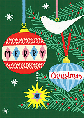 Christmas Ornaments and Bird on Tree