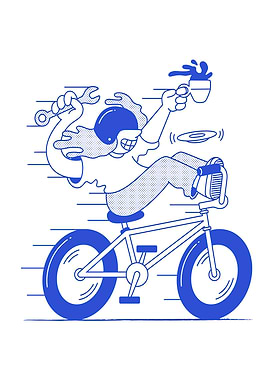 Man riding a bike with tools and coffee