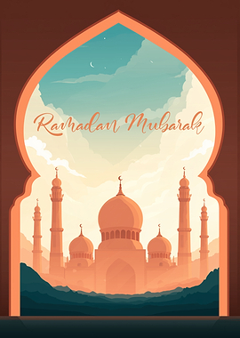 Ramadan Mubarak Mosque Sunset Islamic Wall Art
