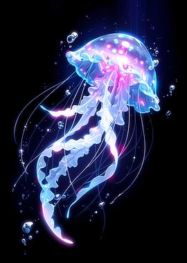 Bioluminescent Jellyfish in Dark Water