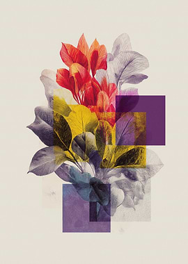 Abstract Floral Collage with Geometric Shapes