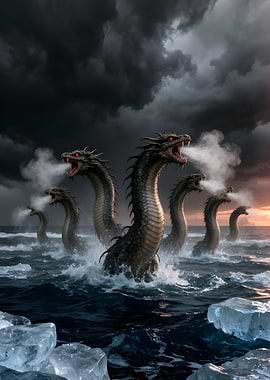 Mythical Sea Dragons Emerge from Stormy Waters