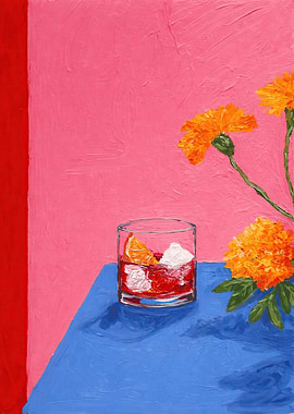 Still Life with Cocktail and Flowers
