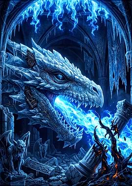Ice Dragon Breathing Blue Fire