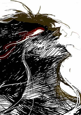 Abstract Dark Figure with Red Accent