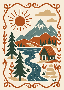 Rustic Mountain Cabin Landscape