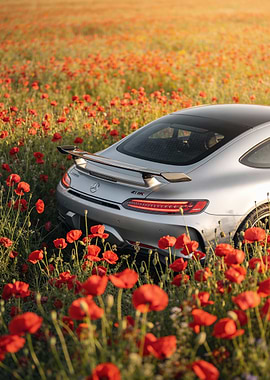 Silver Mercedes AMG GT in Poppy Field