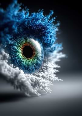 Abstract Eye with Blue and White Explosions