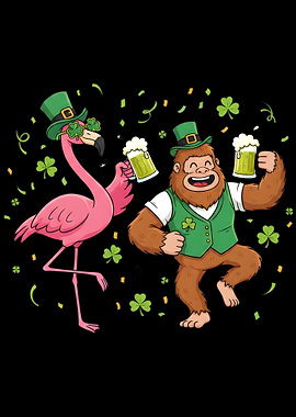 Flamingo and Bigfoot Celebrate St. Patrick's Day