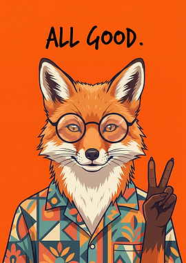 Fox in Glasses and Hawaiian Shirt