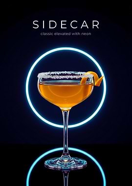 Neon Halo Sidecar Cocktail in a Sugar-Rimmed Coupe