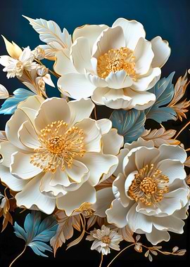 Elegant White Peonies with Gold Accents