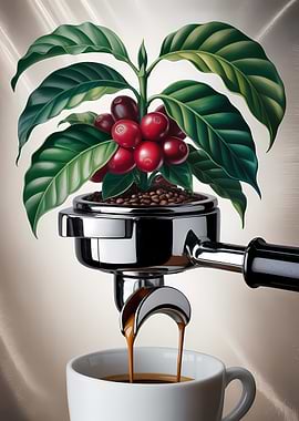 Coffee Plant and Espresso Pour