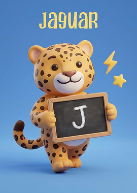 Cute Jaguar with Board Letter J