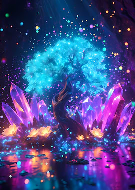 Enchanted Crystal Forest at Night