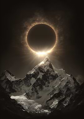 Solar Eclipse Over Snowy Mountains