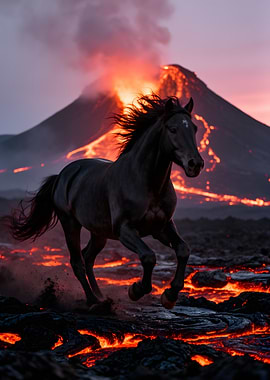 Horse running through lava