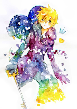 Watercolor Anime Character with Keyblade