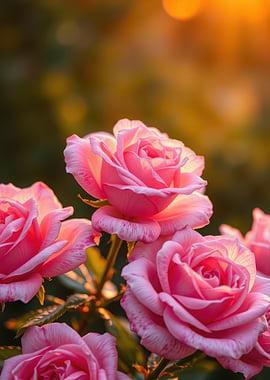 Pink Roses in Golden Hour Light