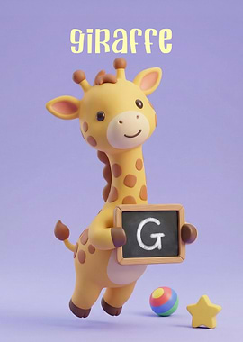 Cute Giraffe Holding Letter G