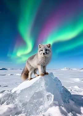 Arctic Fox Under Aurora Borealis