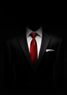 Man in Black Suit with Red Tie