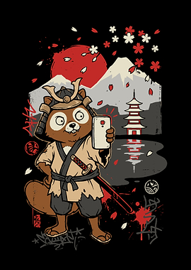 Samurai Tanuki Taking a Selfie