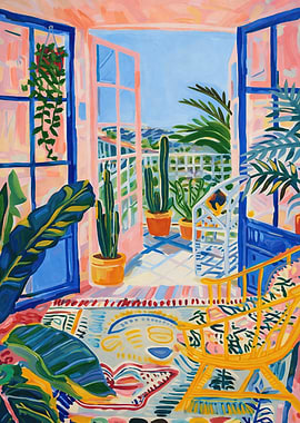 Vibrant Balcony Oasis with Plants and View