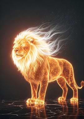 Fiery Lion with Flowing Mane
