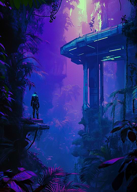 Futuristic Explorer in Alien Jungle