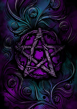 Purple Anarchy Pentagram with Floral Design