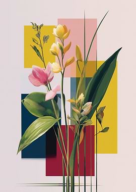 Abstract Floral Composition with Geometric Shapes