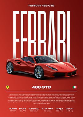 Ferrari 488 GTB Car Poster
