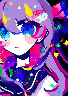 Vibrant Anime Girl with Cosmic Eyes