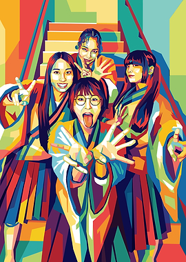 Four Women in Colorful Kimonos