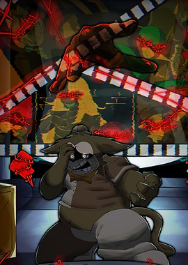 Deltarune: Distressed Foxy Character in Glitched Scene