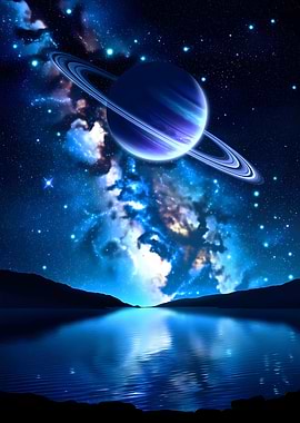 Ringed Planet Over Water