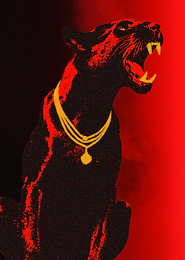 Roaring Panther with Gold Necklace