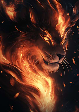 Fiery Lion Head Portrait