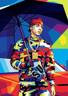 Central Cee Pop Art Portrait with Umbrella