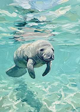 Manatee Swimming in Turquoise Water