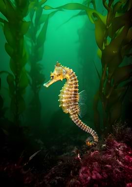 Seahorse in Kelp Forest