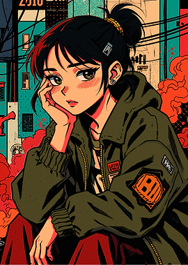 Anime Girl in Bomber Jacket