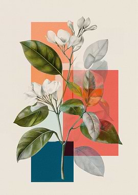 Botanical Illustration with Geometric Shapes