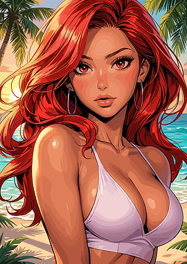 Anime Woman on Tropical Beach