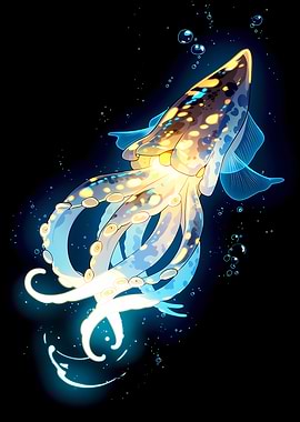 Bioluminescent Squid in Deep Sea